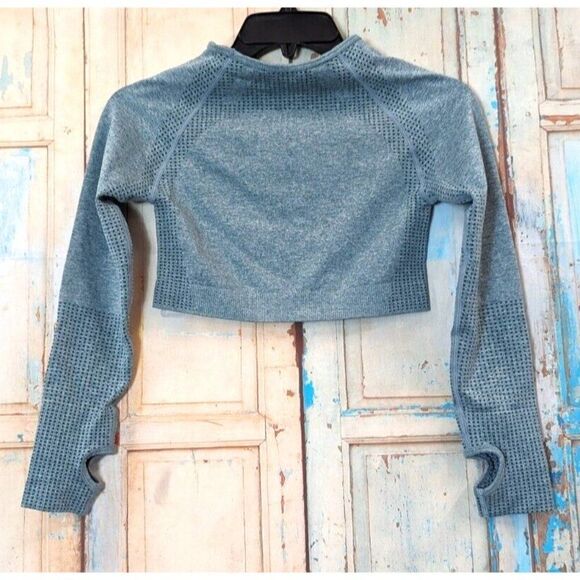 Womens Size Small Green Cross Fit Training Long Sleeve Workout Crop Top Stretch - Picture 4 of 5